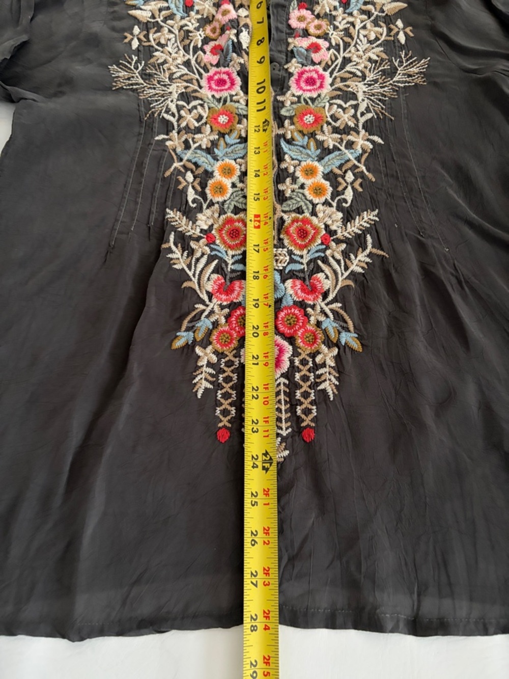 JOHNNY WAS Shirt Tunic Embroidered Boho Blouse Top Gray Small - Picture 10 of 15